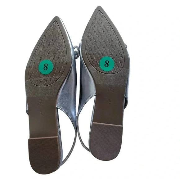 BCBGeneration Women's Kristin Silver Slingbacks Rhinestone Bow Flats Shoes 8 NEW - Picture 6 of 7